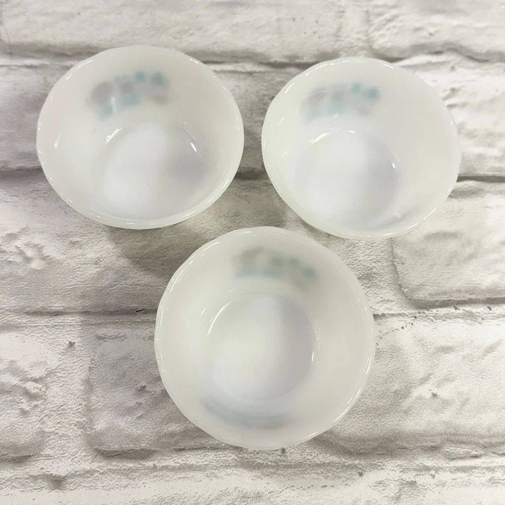 Vtg 50s Fire King Bowls Ramekin Custard Dish Blue Heaven Aqua Milk Glass 3 Count